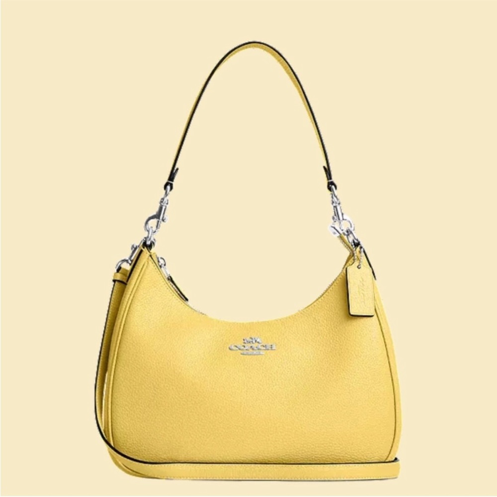 Coach Refined Pebbled Leather Retro Yellow Teri Hobo Crossbody Bag Purse.
